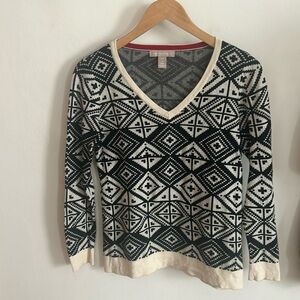 Banana Republic S Petite Cotton Black and White Patterned Sweater